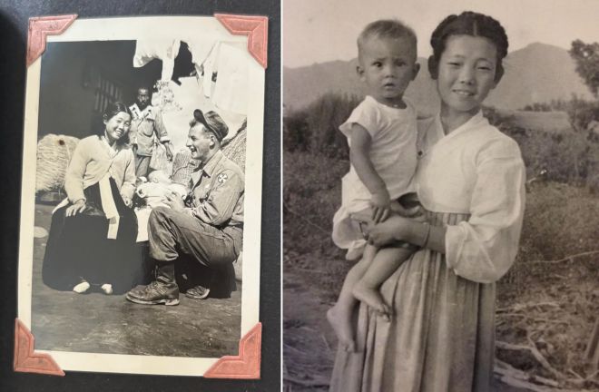 6·25 당시 한국인 여성과 파병 온 미국인 남성 커플의 손녀라고 밝힌 글쓴이가 올린 옛 흑백 사진. 온라인 커뮤니티 ‘레딧’ 캡처