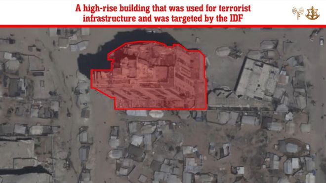 이스라엘군(IDF) 공습 대상이 된 알무슈타하타워. IDF 엑스(X) 캡처