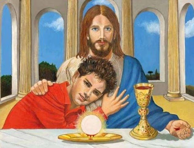 예수 그리스도 곁에 있는 모습으로 묘사된 카를로 아쿠티스의 초상화. 그는 성체를 주제로 한 웹사이트를 제작하며 ‘하느님의 인플루언서’로 불렸다. 자료사진