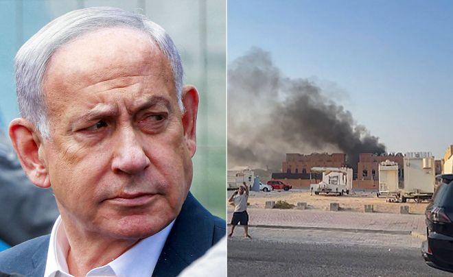 베냐민 네타냐후 이스라엘 총리가 9월 8일(현지시간) 동예루살렘 라못 교차로 총격 현장을 찾은 모습(왼쪽). 팔레스타인 무장괴한의 공격으로 민간인 5명이 숨지고 범인 2명이 사살됐다. 이어 9일에는 이스라엘군 공습으로 카타르 수도 도하에서 폭발과 함께 검은 연기가 치솟았다(오른쪽). 이스라엘군은 하마스 고위 지도부를 겨냥한 정밀 타격이었다고 밝혔다. AFP 연합뉴스