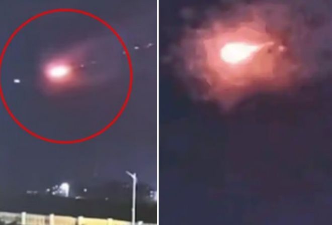 지난 12일(현지시간) 밤 중국 산둥성 웨이팡과 르자오 지역 일대에서 하늘을 가로지르는 밝은 빛이 포탄 소리와 함께 추락하는 모습이 목격됐다. 웨이보 영상 캡처