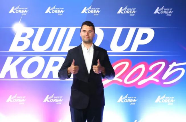 지난 5일 경기 고양 킨텍스에서 개막한 ‘빌드업 코리아 2025’ 참석차 한국을 찾은 찰리 커크. 빌드업 코리아 조직위원회 제공