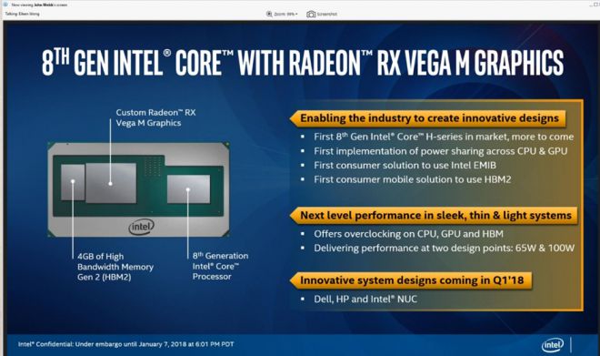 인텔 CPU + AMD GPU 제품인 카비 레이크 G. 인텔