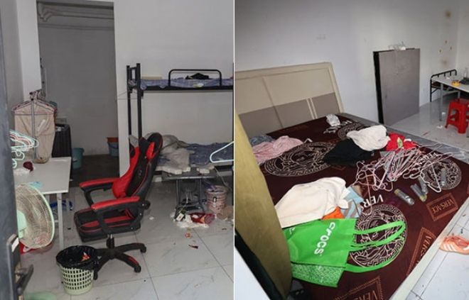 16일(현지시간) 캄보디아 프놈펜 인근 범죄단지인 태자단지 내부에 옷가지 등 생활흔적이 남아있다. 2025.10.16 연합뉴스