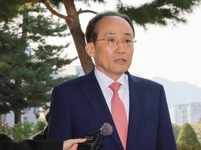 12·3 비상계엄 당시 국민의힘 원내대표였던 추경호 의원이 30일 서울 서초구 서울고검에 마련된 조은석 내란특별검사팀 사무실에 피의자 신분으로 출석하고 있다. 연합뉴스