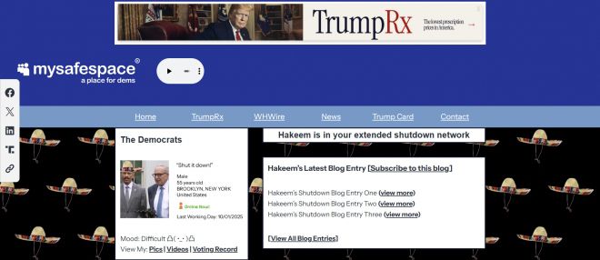 백악관 공식 홈페이지에 등장한 민주당 조롱 페이지. 백악관 홈페이지