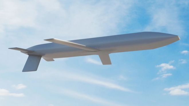 미 공군이 2025년 6월 공개한 차세대 스텔스 핵순항미사일 LRSO(AGM-181A) 렌더링 이미지. 실제 B-52H 시험 비행에서 관측된 옅은 회색 무장 두 기가 이 형상과 거의 일치한다. 사진=미 공군