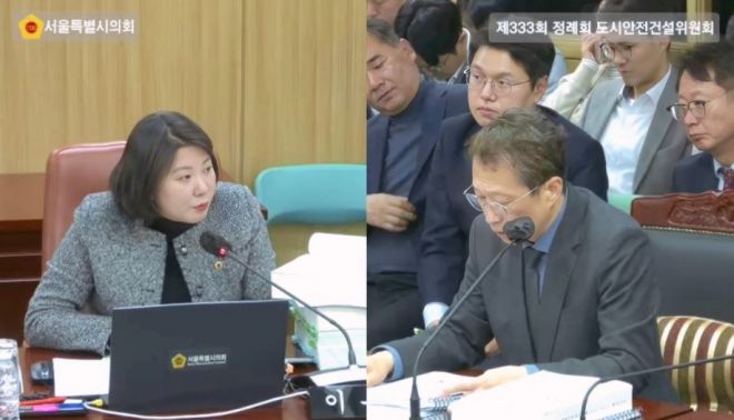 지난 10일 서울시의회 제333회 정례회 도시안전건설위원회 행정사무감사에서 이은림 의원이 물순환안전국장에게 질의하고 있다.