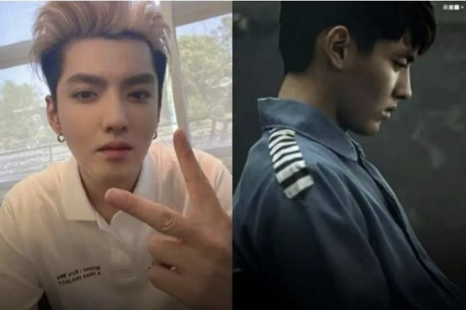 그룹 ‘엑소’에서 탈퇴한 뒤 중국에서 활동하다 성범죄 혐의로 징역 13년을 선고받고 수감 중인 중국계 캐나다인 크리스 우(왼쪽). 오른쪽은 크리스 우가 죄수복을 입고 있는 합성 이미지. 자료 : 웨이보