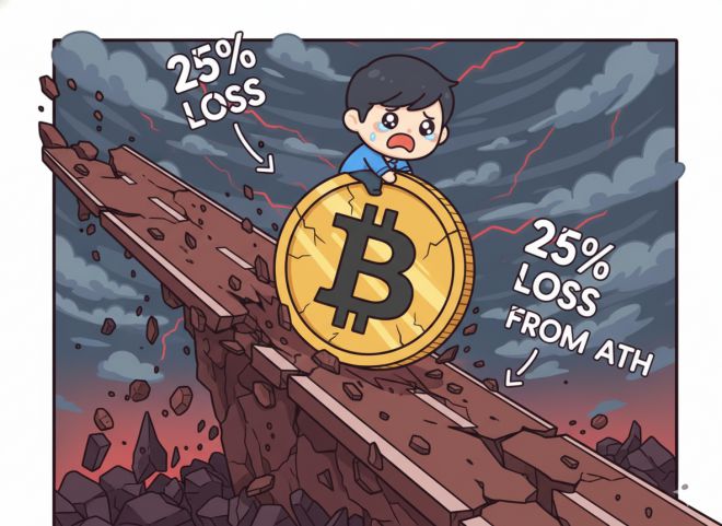 비트코인 가격이 한 달 새 25% 폭락하자 투자자들이 충격에 빠진 모습을 인공지능(AI)로 표현한 이미지.