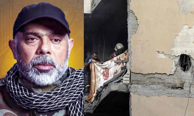 이스라엘의 공습으로 숨진 헤즈볼라의 2인자 하이탐 알리 타바타바이(57)와 부서진 건물. 로이터 연합뉴스