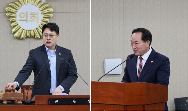용산구의회 함대건(왼쪽) 예결위원장과 김송환 예결부위원장. 용산구의회 제공