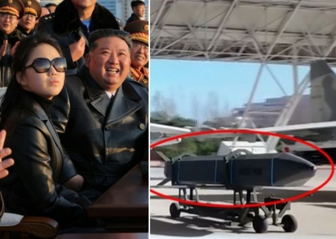 북한 노동당 기관지 노동신문은 30일 “조선인민군 공군 창설 80주년 기념행사가 11월 28일 제2공군사단 59길영조영웅연대 갈마비행장에서 성대히 진행됐다”고 보도했다. 김정은 국무위원장이 참석한 이 자리에는 ‘존경하는 자제분’으로 호명된 딸 주애도 동행했다(왼쪽), 오른쪽은 이날 공개한 북한의 신무기. 노동신문, 뉴스1