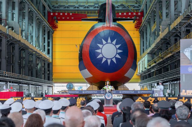 진수식에서 연설중인 당시 차이잉원 대만 총통. 대만 총통부 제공