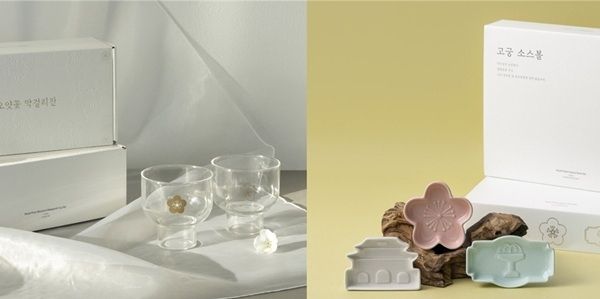 (사진: 왼쪽_오얏꽃 막걸리잔 세트 2P/ 오른쪽_고궁 소스볼 세트 3P)