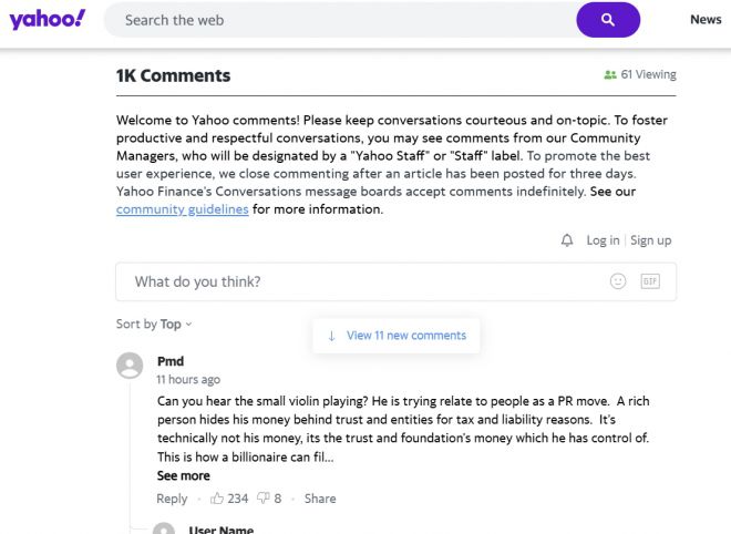 미스터비스트 관련 포천 기사에 달린 야후뉴스 댓글 화면. 댓글 수가 1000개를 넘어서며 ‘부자들의 세금 전략’을 둘러싼 논쟁이 확산되고 있다. 야후뉴스 캡처