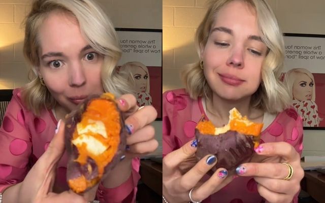 미국 조지아주의 인플루언서 코트니 쿡(Courtney Cook)이 2025년 12월 군고구마 속에 치즈스틱을 넣어 먹는 영상이 틱톡에서 1050만회를 이상을 기록하며 화제가 되고 있다. 2026.1.20 틱톡