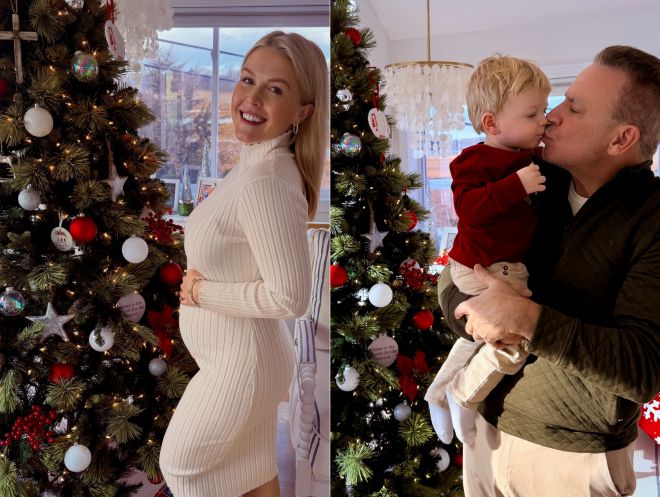 캐롤라인 레빗(왼쪽) 백악관 대변인이 지난해 12월 26일(현지시간) 둘째 아이 임신 소식을 알리면서 올린 사진. 오른쪽 사진은 레빗 대변인의 남편과 아들. 레빗 대변인 인스타그램 캡처