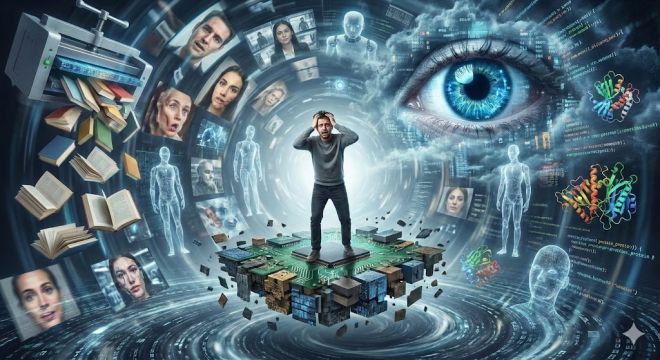 생성형 인공지능(AI) 제미나이에게 ‘AI 현기증과 관련된 이미지를 만들어 봐’라고 지시하자 불과 10초도 걸리지 않아 그럴듯한 삽화가 만들어졌다.