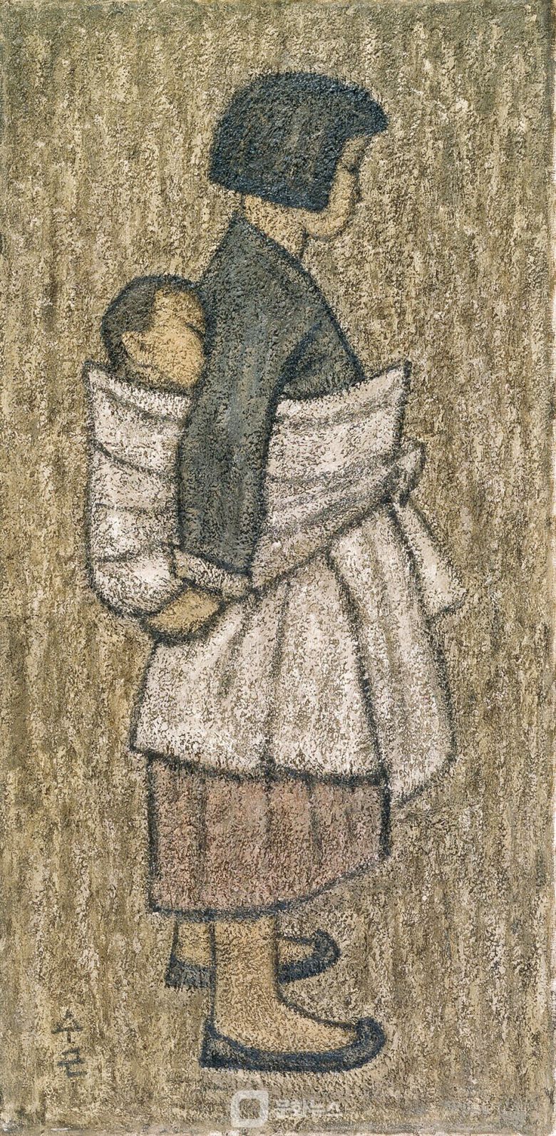 길가에서(아기업은 소녀), 캔버스에 유채, 107.5x53, 1954 / 사진제공=박수근 연구소