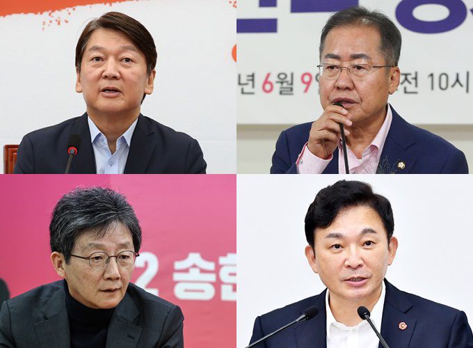 사진 왼쪽 위부터 시계방향으로 안철수 국민의당 대표, 홍준표 무소속 의원, 원희룡 제주지사, 유승민 전 의원./사진=뉴스1