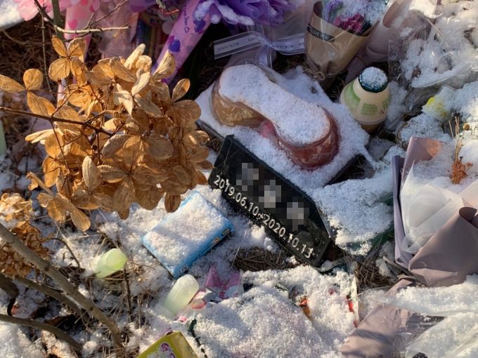 5일 오전 9시 30분쯤 경기도 양평 하이패밀리 안데르센 공원묘원에 위치한 故정인양의 묘비./사진=이강준 기자