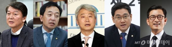(왼쪽부터) 안철수 국민의당 대표, 금태섭 전 의원, 김근식 경남대 교수, 오신환 전 의원, 김정기 전 상하이 총영사./사진=머니투데이DB