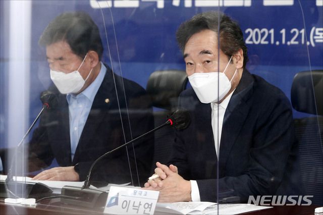 이낙연 더불어민주당 대표가 21일 오전 서울 여의도 국회 의원회관에서 열린 2021 국가경제자문회의 제1차 회의에서 발언을 하고 있다. / 사진제공=뉴시스