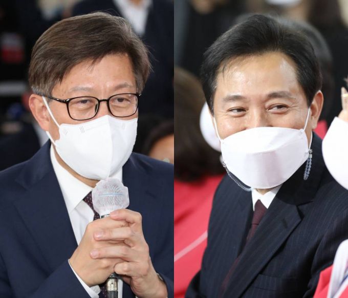 오세훈(오른쪽) 서울시장과  박형준 부산시장/사진=공동취재사진,뉴시스