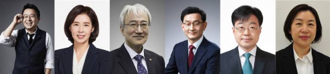 [서울=뉴시스] 문재인 대통령은 16일 청와대 정무수석을 비롯한 참모진 인사를 내정했다. 왼쪽부터 정무수석에 이철희 전 국회의원, 대변인에 박경미 교육비서관, 사회수석비서관에 이태한 국민건강보험공단 상임감사, 국무조정실 국무2차장에 윤창렬 사회수석비서관, 법무비서관에 서상범 선임행정관, 방역기획관에 기모란 국립암센터 국제암대학원대학교 암관리학과 교수. (사진=청와대 제공) 2021.04.16. photo@newsis.com *재판매 및 DB 금지