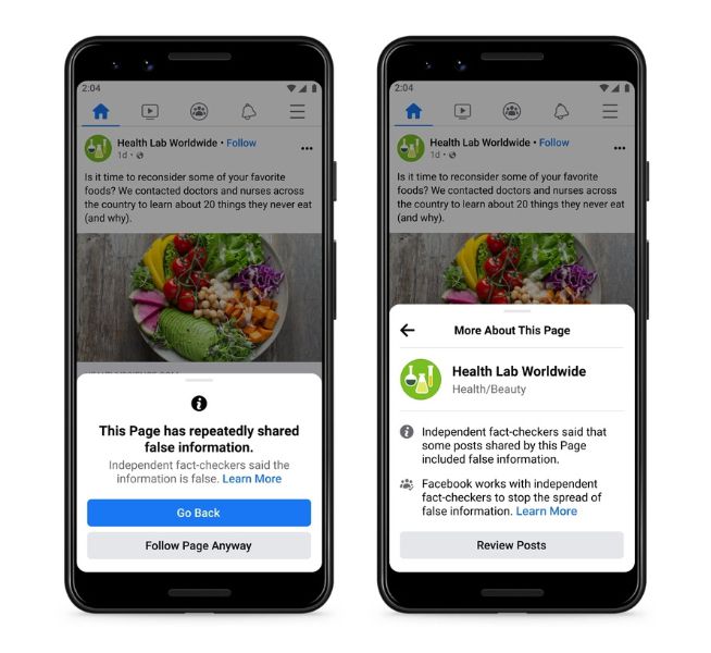 가짜 뉴스 공유시 나오는 안내 팝업 /사진=페이스북