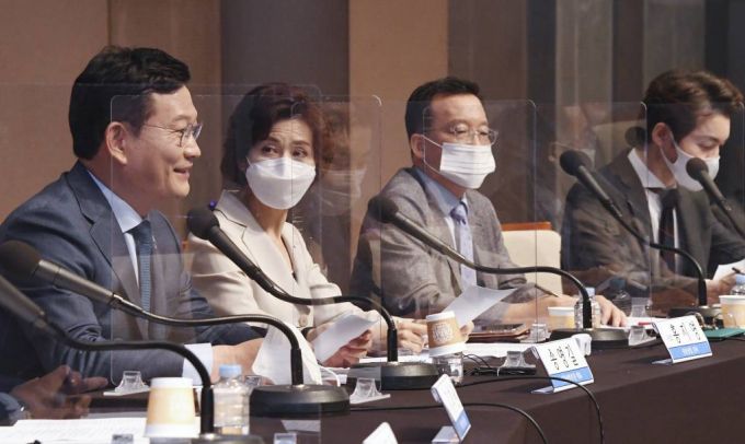 더불어민주당 송영길 대표가 5일 오전 서울 프레스센터에서 열린 관훈토론회에 참석, 기조연설을 하고 있다. / 사진제공=뉴시스