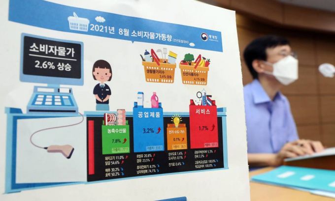 [세종=뉴시스] 강종민 기자 = 어운선 통계청 경제동향통계심의관이 2일 오전 정부세종청사에서 2021년 8월 소비자물가동향을 발표하고 있다. 지난달 소비자물가지수는 전월대비 0.6%, 전년동월대비 2.6% 상승한 것으로 나타났다. 2021.09.02. ppkjm@newsis.com