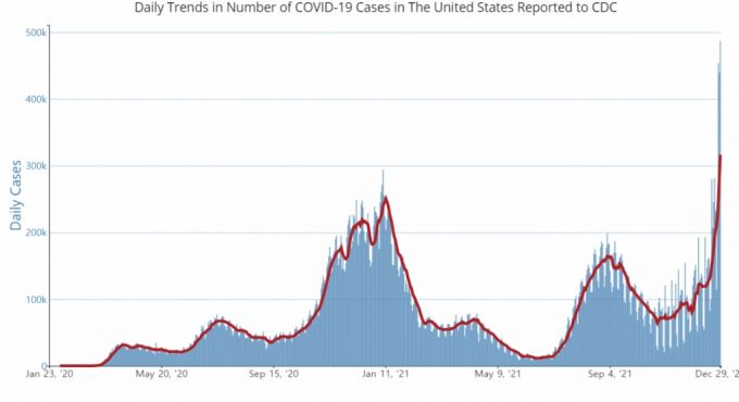 29일(현지시간) 기준 미국 코로나19 일일 신규 확진자 추이. /사진=미 질병통제예방센터(CDC)