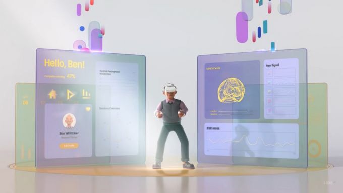 루시를 착용한 채 뇌인지능력을 평가하는 모습. /사진=룩시드랩스