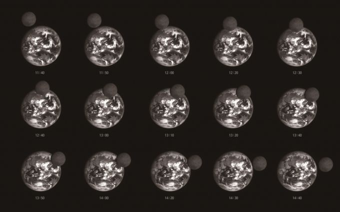 지구-달 공전 중 달이 지구를 통과하는 과정을 다누리가 지난 9월 24일 하루 동안 포착한 사진. / 사진=한국항공우주연구원