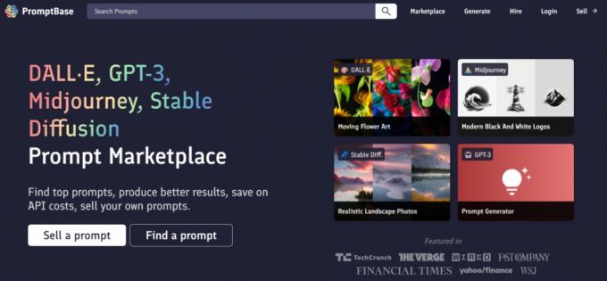 각종 생성 AI의 프롬프트를 만들어 주는 서비스 프롬프트 베이스(PromptBase). /사진=프롬프트 베이스 홈페이지 갈무리