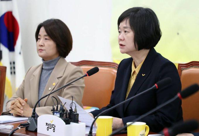 이정미 정의당 대표가 6일 오전 서울 여의도 국회에서 열린 상무위원회에서 발언을 하고 있다./사진=뉴시스