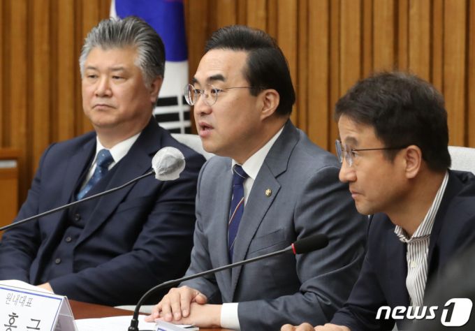 박홍근 더불어민주당 원내대표가 13일 오전 서울 여의도 국회에서 열린 '용산 대통령실 졸속이전 1주년' 토론회에서 발언을 하고 있다./사진=뉴스1