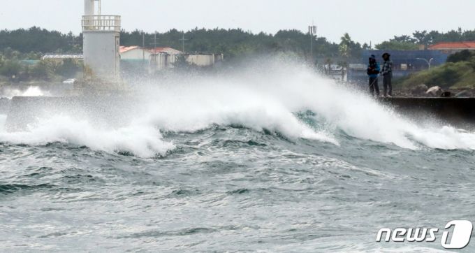 (서귀포=뉴스1) 오현지 기자 = 제6호 태풍 '카눈'이 북상 중인 8일 오후 제주 서귀포시 남원읍 앞바다에 거센 파도가 일고 있다.   태풍은 10일 오전 중 강도 '강'의 위력을 유지하면서 경남 통영 인근을 통해 상륙해 내륙을 관통할 전망이다. 2023.8.8/뉴스1  Copyright (C) 뉴스1. All rights reserved. 무단 전재 및 재배포 금지.