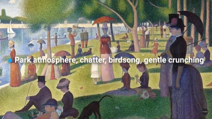 쇠라의 '그랑자뜨섬의 일요일 오후' 이미지를 인식하면 이에 맞는 사운드를 만들어주는 가우디오랩. /사진=가우디오랩 유튜브 캡처