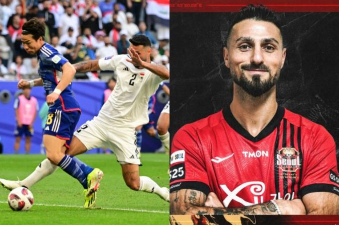 (왼쪽부터) 2023 아시아축구연맹(AFC) 아시안컵 D조 2차전 당시 일본 아사노에게 태클하는 이라크의 술라카, FC서울에 합류한 술라카 /사진=OSEN, FC서울 인스타그램