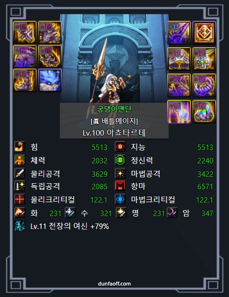 던전앤파이터 슈퍼 계정으로 지목된 캐릭터의 스펙. /사진=온라인 커뮤니티