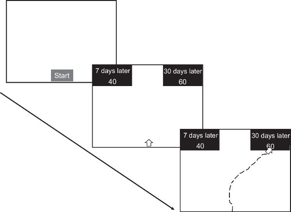 연구팀이 실험에 활용한 모니터 화면. 왼쪽 상단 '시작(START)' 버튼을 누르면 검은 상자 안의 선택지가 나타나고, 마우스로 원하는 선택지를 클릭하면 된다.  /사진=네이처 커뮤니케이션