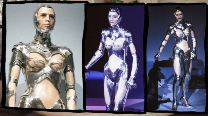 패션 디자이너 티에리 뮈글러가 1995년 가을·겨울 컬렉션에서 선보인 메탈 보디슈트./사진=보그 '라이프 인 룩스' 영상