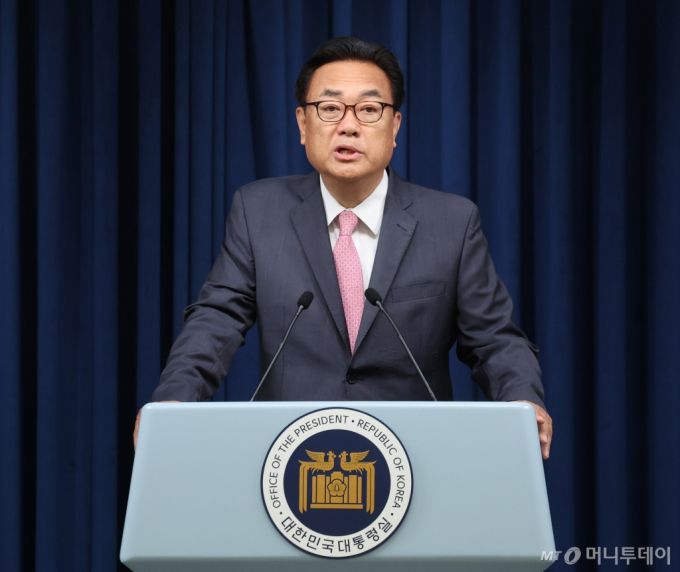 신임 비서실장으로 임명된 정진석 국민의힘 의원이 22일 오전 서울 용산 대통령실 청사에서 소감을 밝히고 있다. 2024.04.22. /사진=뉴시스