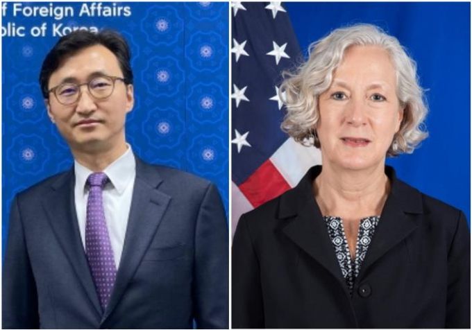 2026년부터 적용될 방위비 분담금 협상에 나설 한국 측 수석대표 이태우 외교부 한미 방위비분담 협상대표와 린다 스페크 미국 국무부 한미 방위비분담 협상대표(선임보좌관)./ 사진=외교부·미국 국무부