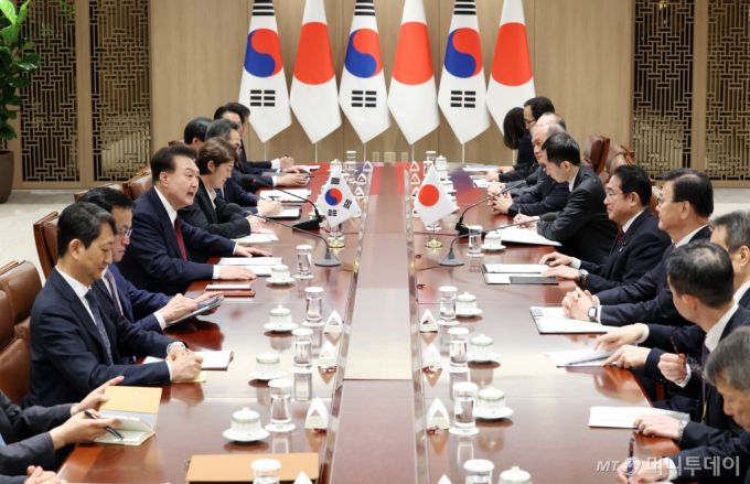 [서울=뉴시스] 전신 기자 = 윤석열 대통령이 26일 서울 용산 대통령실 청사에서 열린 한일 정상회담에서 발언하고 있다. (대통령실통신사진기자단) 2024.05.26. photo1006@newsis.com /사진=전신