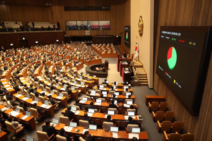 10일 오후 국회 본회의장에서 '제418회 국회(정기회) 제18차 본회의가 열렸다./사진제공=뉴시스