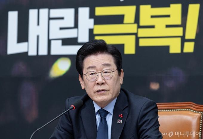 이재명 더불어민주당 대표가 지난 16일 오후 서울 여의도 국회에서 제임스 김 주한미국상공회의소(AMCHAM) 회장을 접견하며 발언하고 있다. /사진=뉴스1